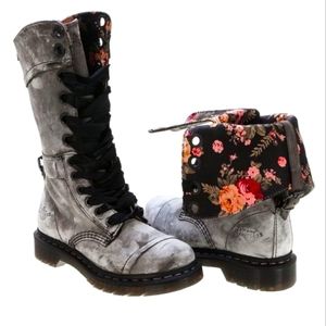 DOC MARTENS triumph floral-lined tall lace-up combat boot